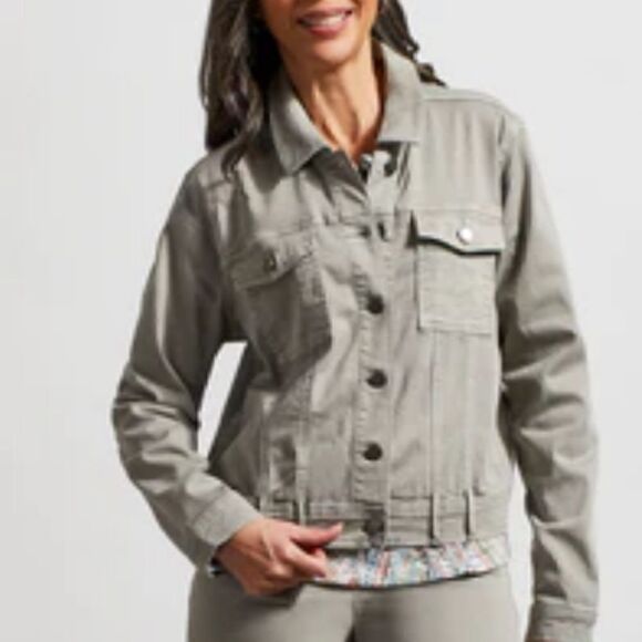 Tribal Denim Jean Jacket Stretch Sage Green Sz Small NWT - Picture 3 of 8